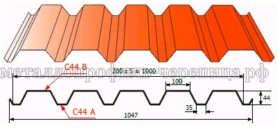 Профнастил (профлист) С - 44 A, B х 1000